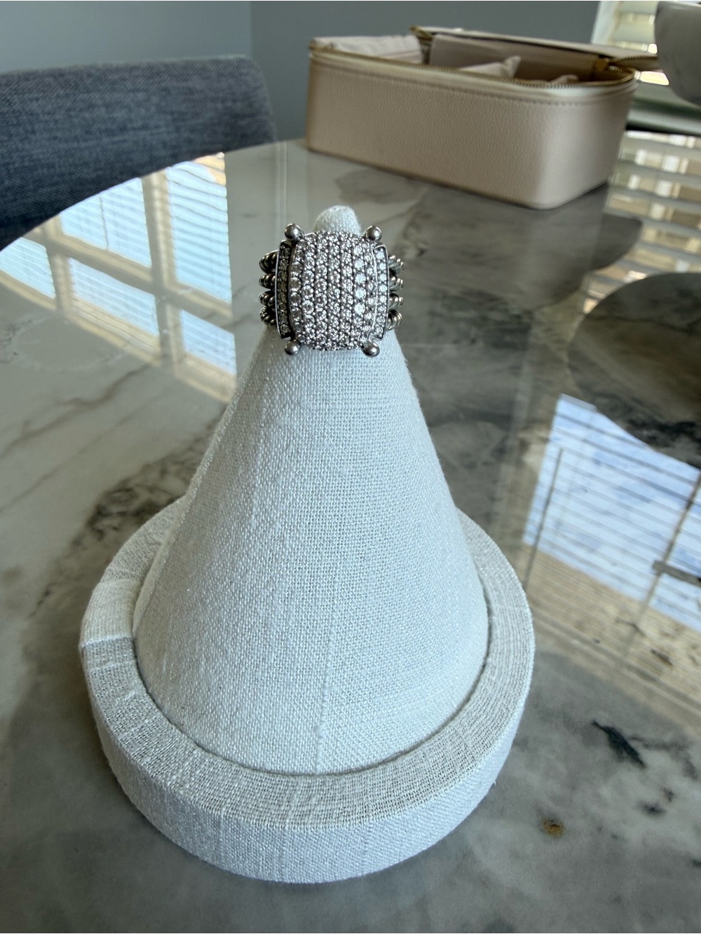 David Yurman Silver Pavé Diamond Cushion Cocktail Ring